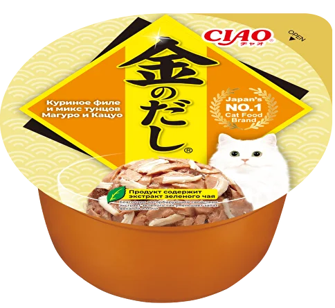 INABA CIAO Kinnodashi Cup для кошек (куриное филе и микс тунцов), 70 г