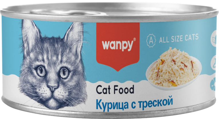 Wanpy для котов (курица с треской), 95 г