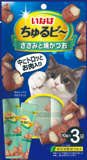 INABA Churu Bee для кошек запеченные трубочки (тунец Кацуо и куриное филе), 3*10 г