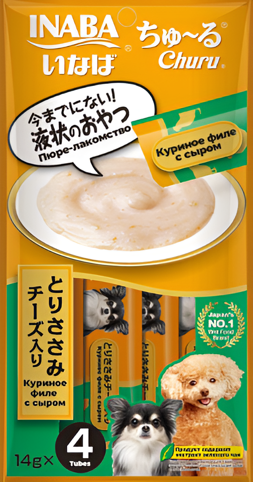 INABA Churu для собак (куриное филе с сыром), 4 шт*14 г