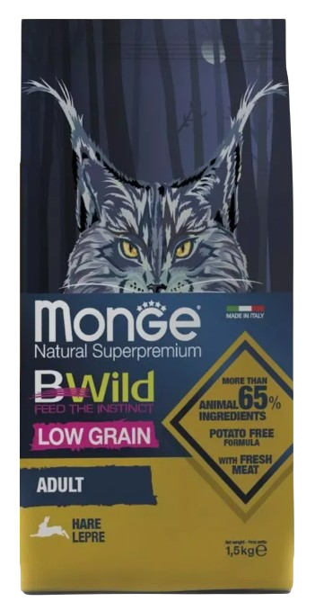 Monge BWild Low Grain для взрослых кошек (с зайцем), 1.5 кг