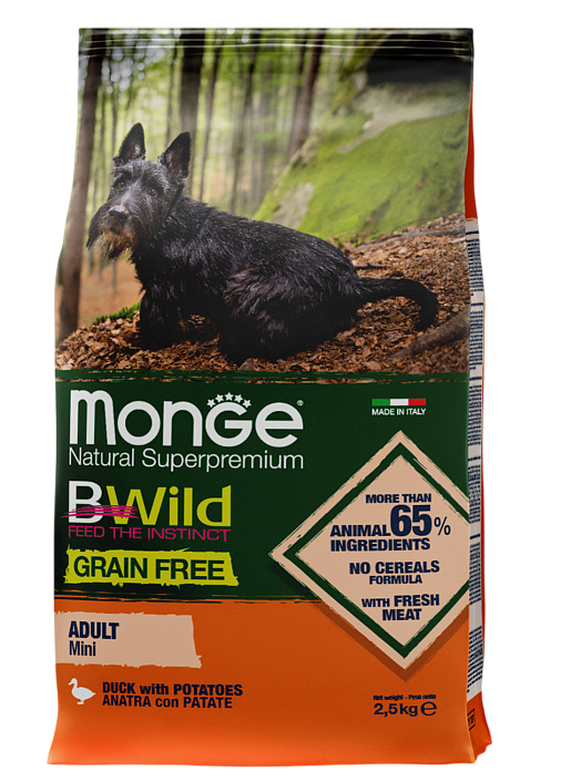 Monge BWild Grain Free для собак мелких пород (утка), 2.5 кг