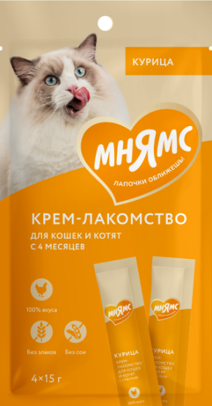 Мнямс крем - лакомство для кошек (с курицей), 4 шт*15 г