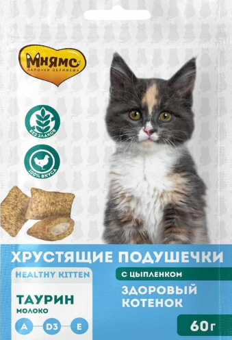 Мнямс Хрустящие подушечки для котят "Здоровый котенок", 60 г