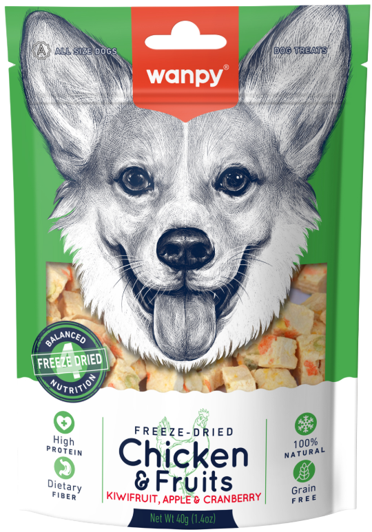 Wanpy Dog для собак (сублимированные кусочки из курицы с фруктами), 40 г