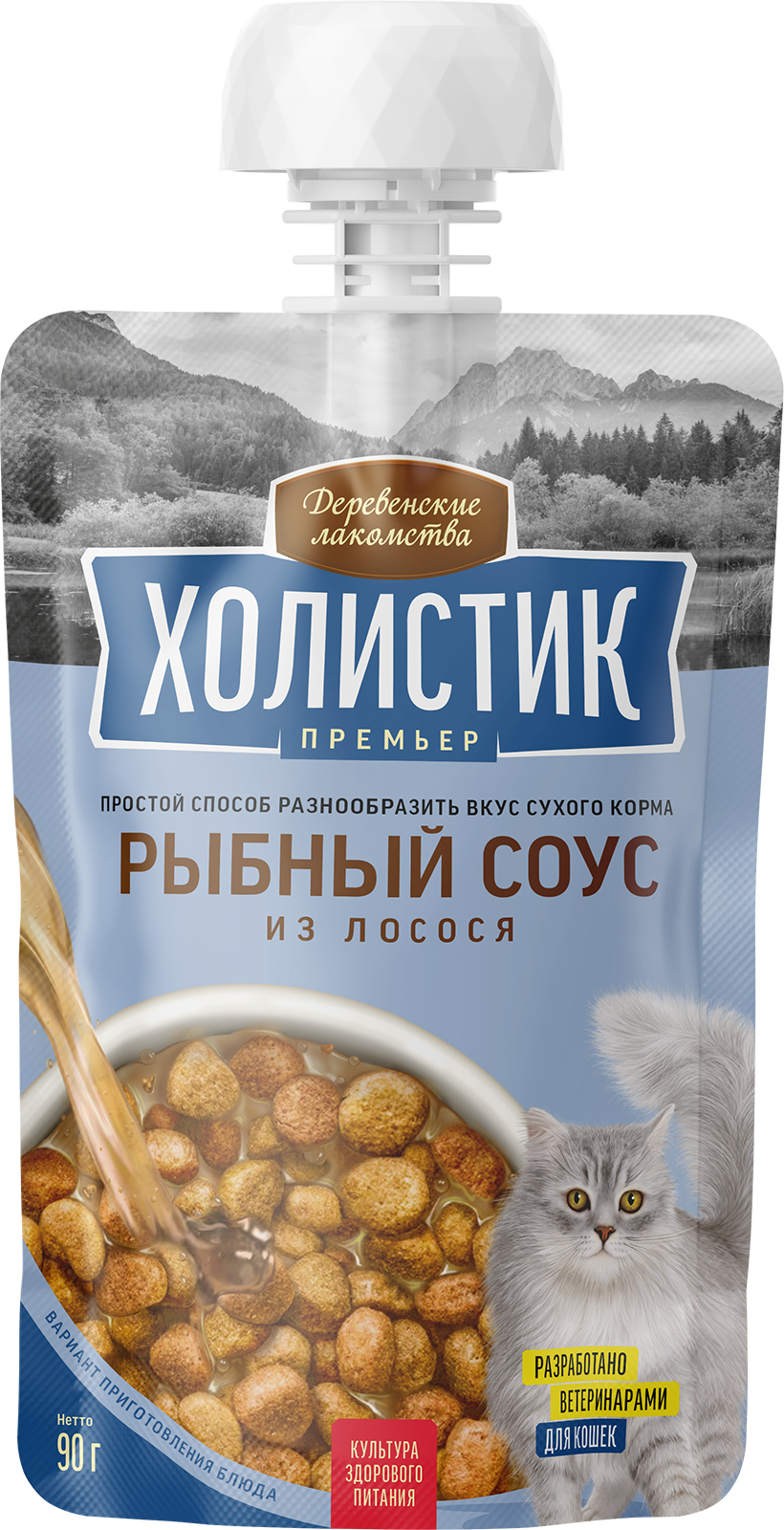 Деревенские лакомства Холистик для котов (рыбный бульон из лосося), 90 г