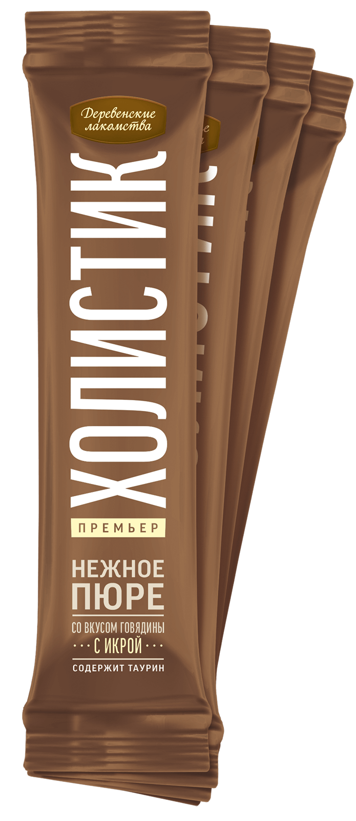 Деревенские лакомства Холистик для кошек (нежное пюре из говядины с икрой летучей рыбы), 4 шт*10 г