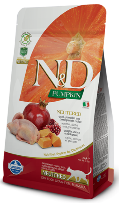 Farmina N&D GF Pumpkin для стерилизованных кошек (перепел и гранат), 300 г