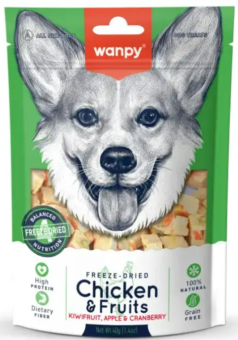 Wanpy Dog для собак (сублимированные кусочки из курицы с фруктами), 40 г