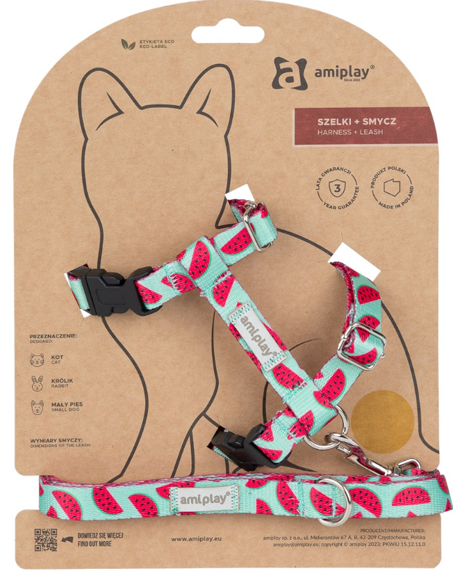 Amiplay BeHappy шлейка с поводком для крупных кошек (арбуз), M