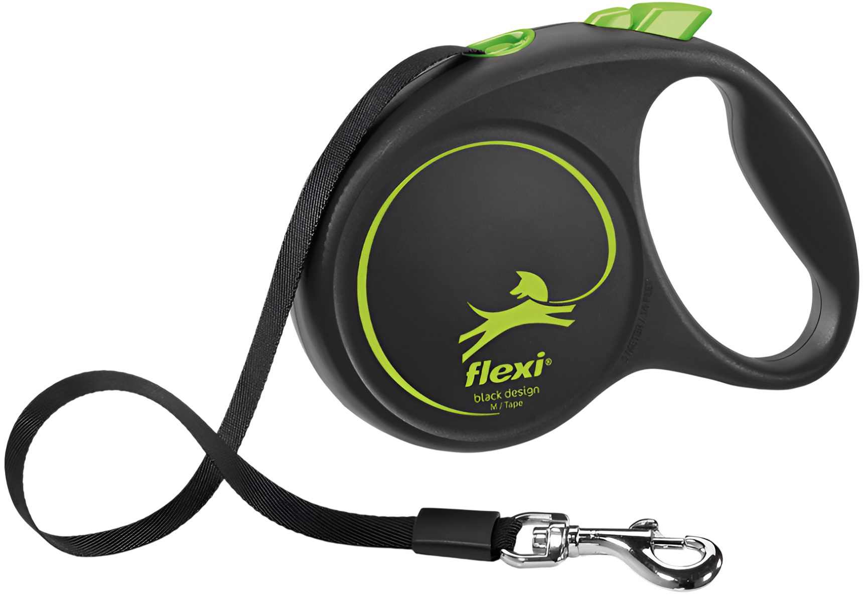 Flexi Black Desing поводок - рулетка лента (черный/зеленый)