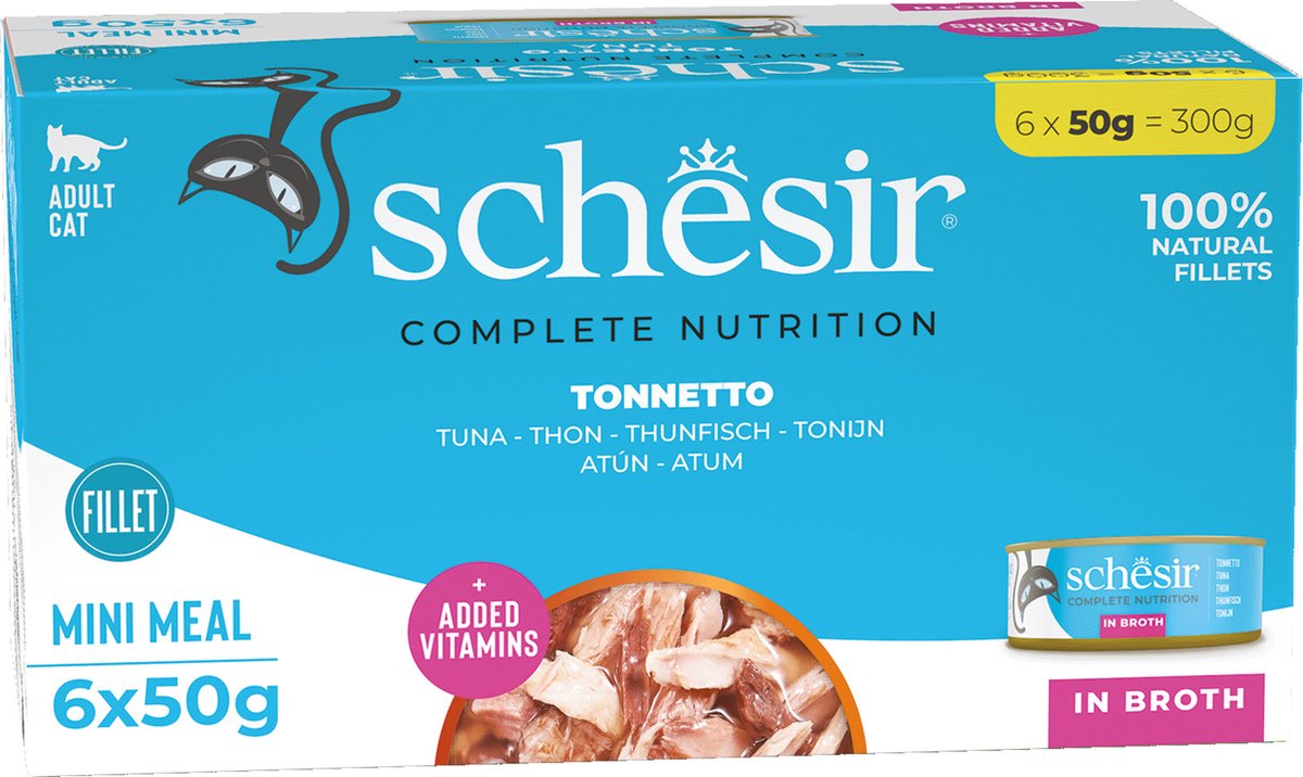 Schesir для кошек (с тунцом в бульоне), 6 шт*50 г