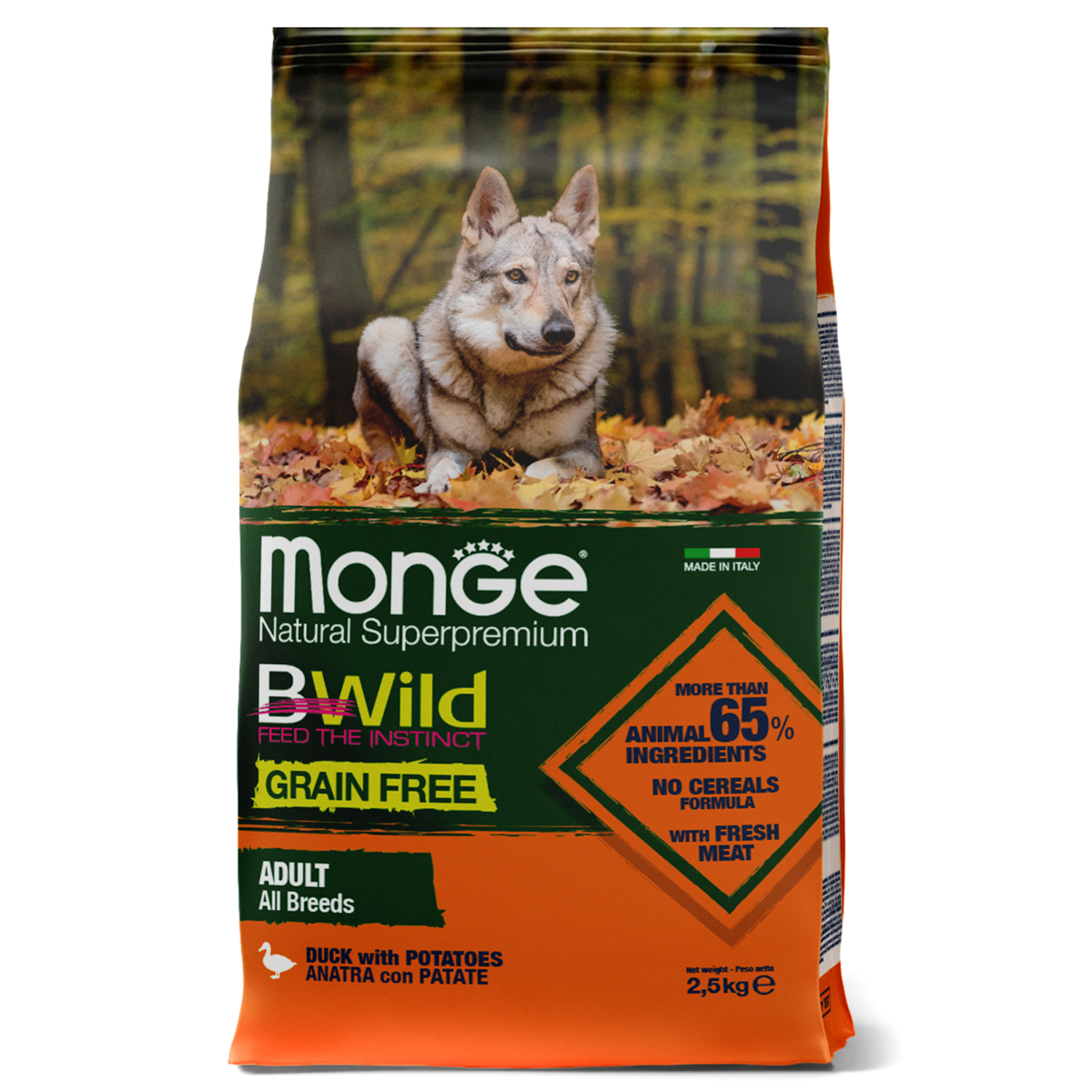 Monge BWild Grain Free для собак всех пород (утка), 2.5 кг