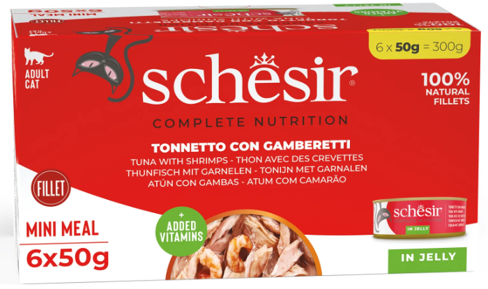 Schesir для кошек (тунец с креветкой в желе), 6 шт*50 г