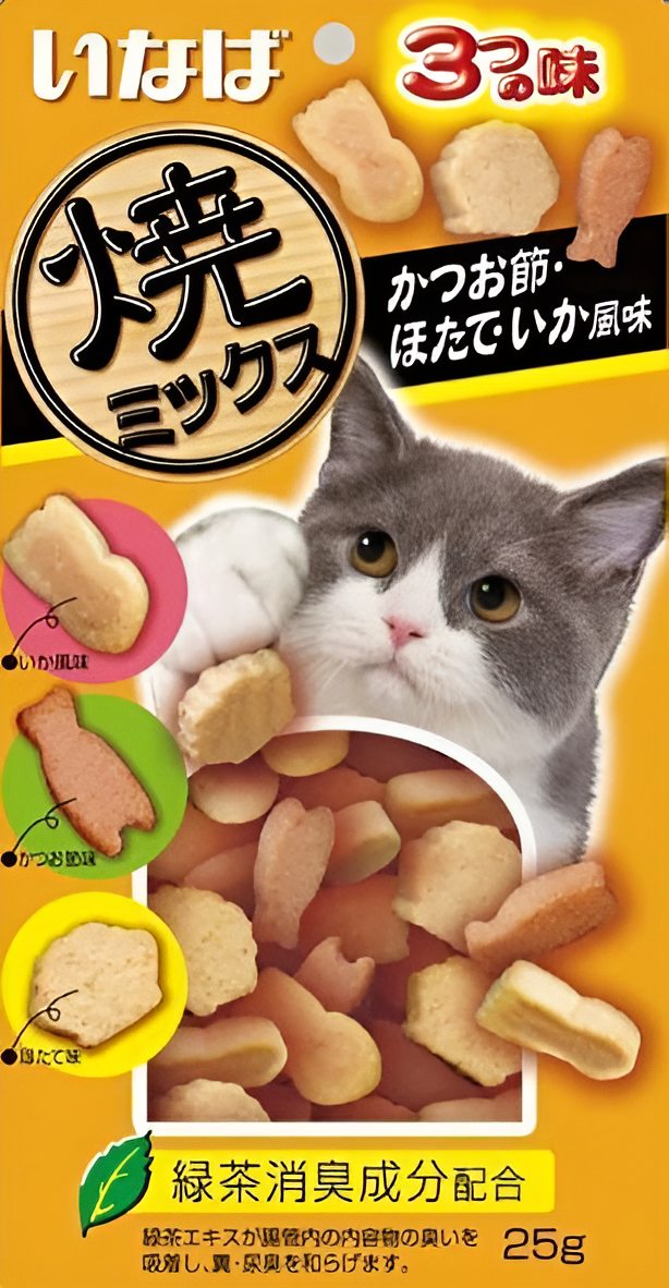 INABA Yaki Miksu для котшек (тунец, морской гребешок и кальмар), 25 г