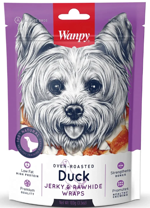 Wanpy для собак (косточки из говяжьей кожи с мясом утки), 100 г
